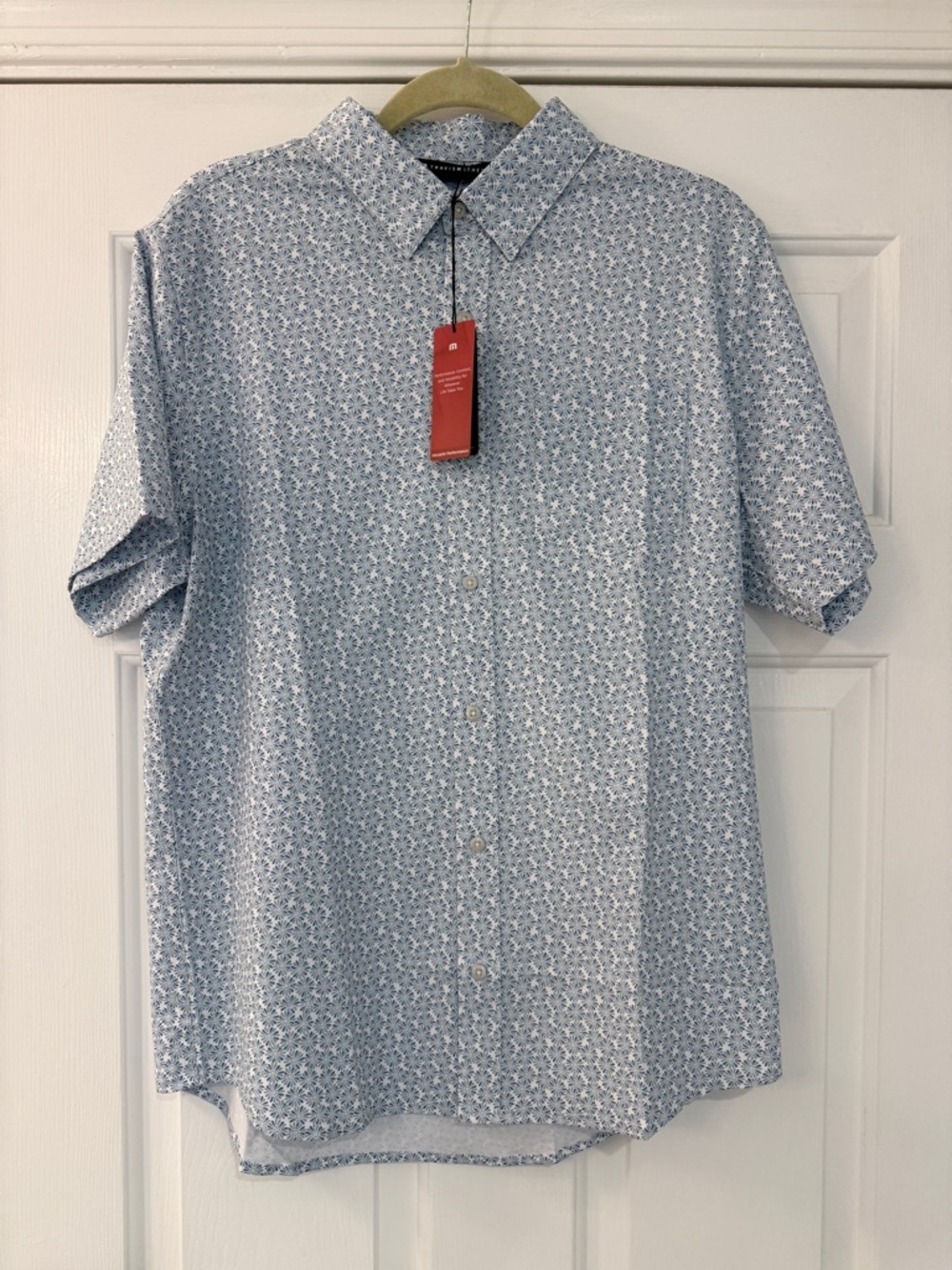 Travis Mathew Light Blue Micro-Print Short-Sleeve Button-Down Shirt